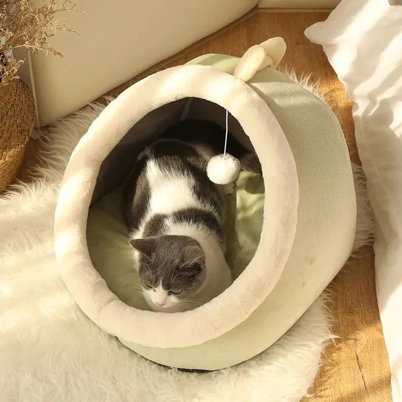 Cuccia morbida a grotta per gatti – Letto caldo e lavabile con cuscino, adatto anche a cani piccoli