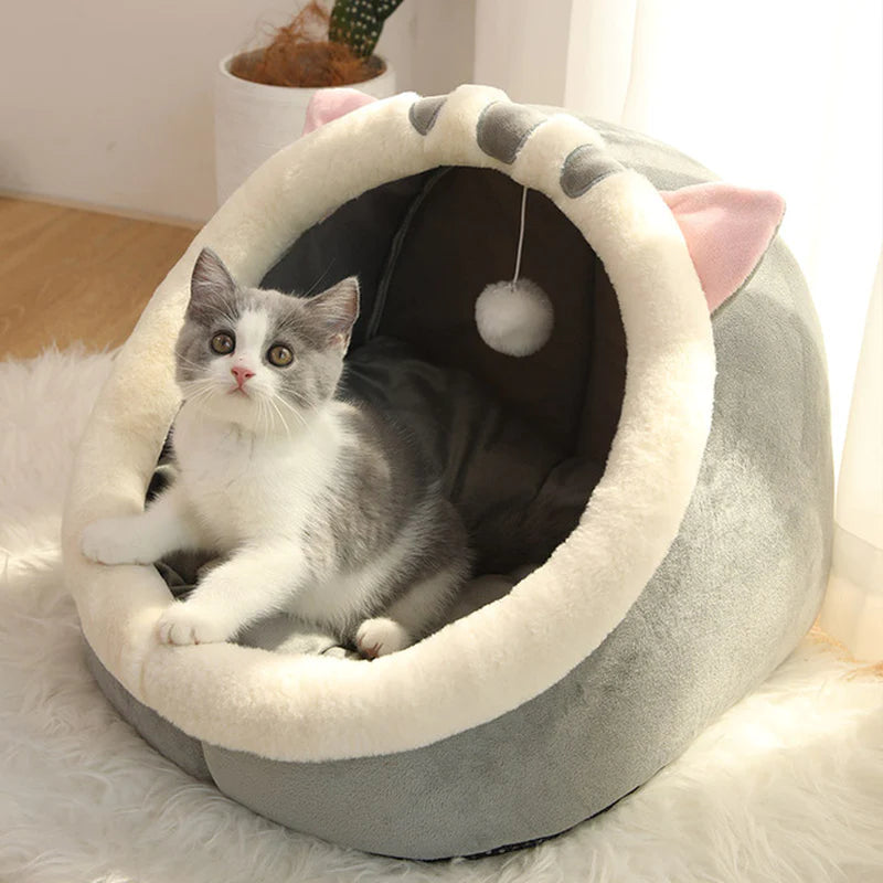 Cuccia morbida a grotta per gatti – Letto caldo e lavabile con cuscino, adatto anche a cani piccoli