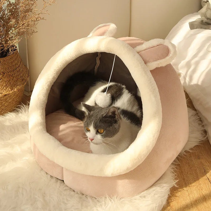 Cuccia morbida a grotta per gatti – Letto caldo e lavabile con cuscino, adatto anche a cani piccoli