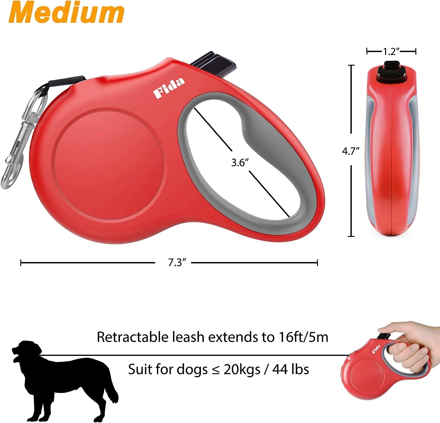 Guinzaglio retrattile 5 m con dispenser e sacchetti – Manico antiscivolo, nastro riflettente per cani e gatti fino a 20 kg