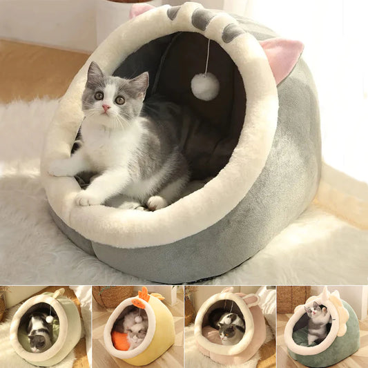 Cuccia morbida a grotta per gatti – Letto caldo e lavabile con cuscino, adatto anche a cani piccoli