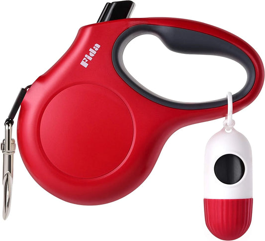 Guinzaglio retrattile 5 m con dispenser e sacchetti – Manico antiscivolo, nastro riflettente per cani e gatti fino a 20 kg